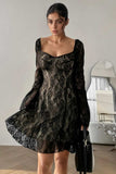 Lace Sweetheart Neck Flare Sleeve Mini Dress - Trendsi - Flyclothing LLC