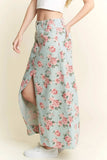 Jade By Jane Full Size Floral Print Front Slit Denim Maxi Skirt Plus Size - Trendsi - Flyclothing LLC