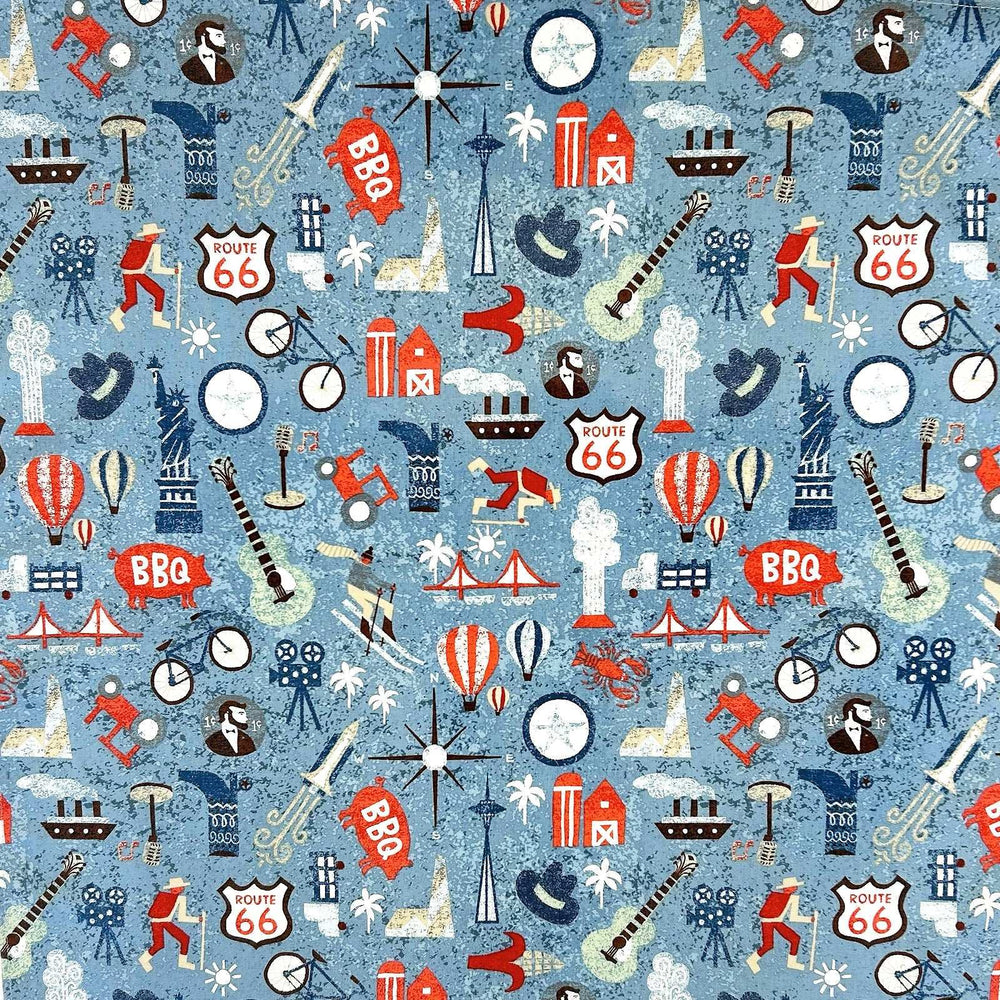 Rockmount Ranch Ware Route 66 Retro Western Cotton Bandana in Blue - Rockmount Clothing - Flyclothing LLC