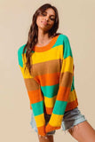 SO ME Multi Color Stripe Sweater with Ribbed Detail - Trendsi - Flyclothing LLC
