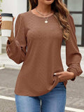 Eyelet Round Neck Long Sleeve Top - Trendsi - Flyclothing LLC
