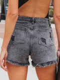Distressed Fringe Denim Shorts with Pockets - Trendsi - Flyclothing LLC