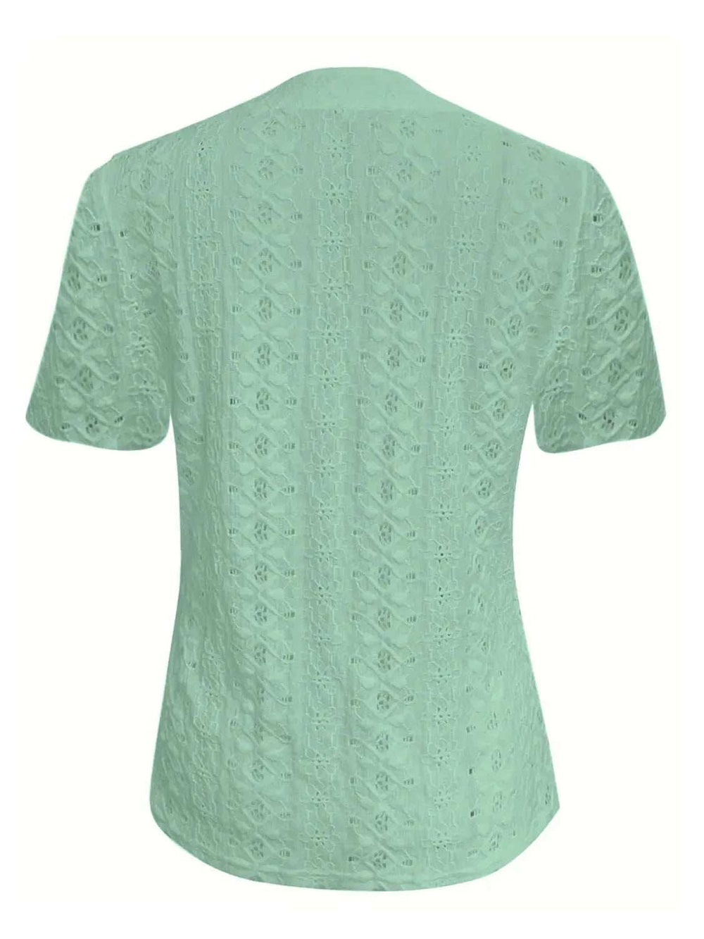 Openwork Notched Short Sleeve Top - Trendsi - Flyclothing LLC