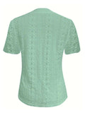 Openwork Notched Short Sleeve Top - Trendsi - Flyclothing LLC