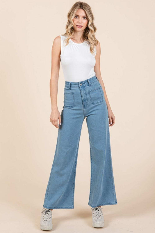 Mittoshop High Waist Wide Leg Jeans - Trendsi - Flyclothing LLC