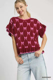 Umgee Bow Knit Ruffle Sleeve Sweater - Trendsi - Flyclothing LLC