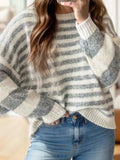 Striped Round Neck Dropped Shoulder Sweater - Trendsi - Flyclothing LLC