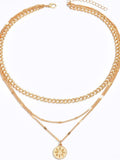18K Gold-Plated Layered Necklace with Sun Medallion Pendant - Trendsi - Flyclothing LLC