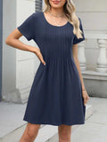 Pleated Front Round Neck Swing Dress - Trendsi - Flyclothing LLC