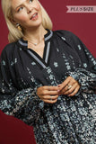 Umgee Full Size Floral Vine Print Blouse with Balloon Sleeves Plus Size - Trendsi - Flyclothing LLC