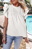 Ruffled Ruched Cap Sleeve Blouse - Trendsi - Flyclothing LLC
