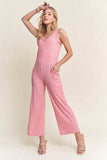ADORA Ribbed V-Neck Wide Leg Jumpsuit with Pockets - Trendsi - Flyclothing LLC