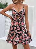 Tied Rose Print Spaghetti Strap Dress - Trendsi - Flyclothing LLC