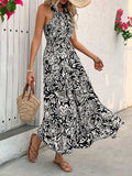 Backless Smocked Printed Sleeveless Midi Dress - Trendsi - Flyclothing LLC