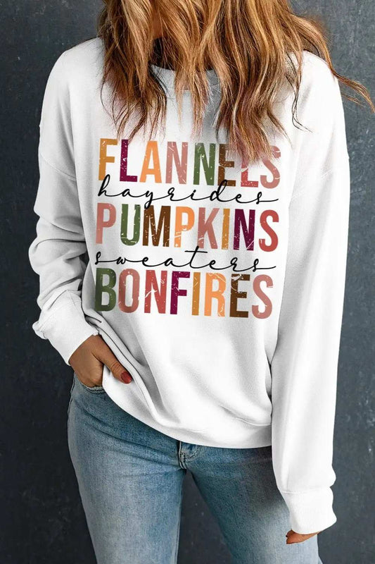 Letter Graphic Round Neck Long Sleeve Sweatshirt - Trendsi - Flyclothing LLC