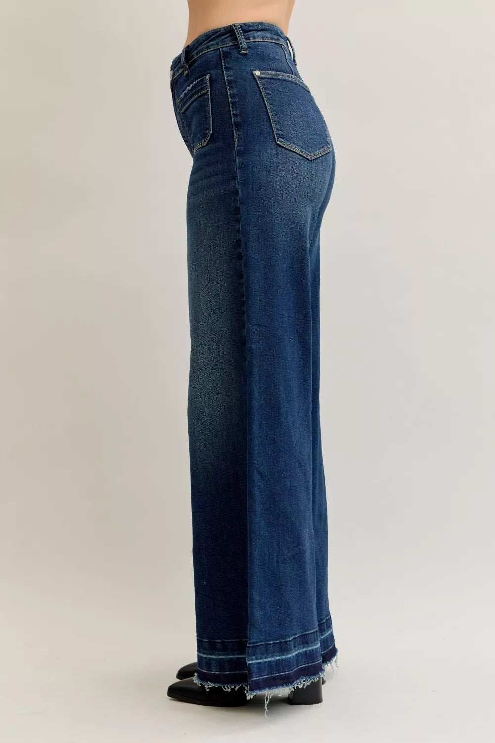 Judy Blue High Waist Palazzo Jeans with Front Patch Pockets - Trendsi - Flyclothing LLC
