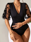 Surplice Lace Flutter Sleeve Bodysuit - Trendsi - Flyclothing LLC