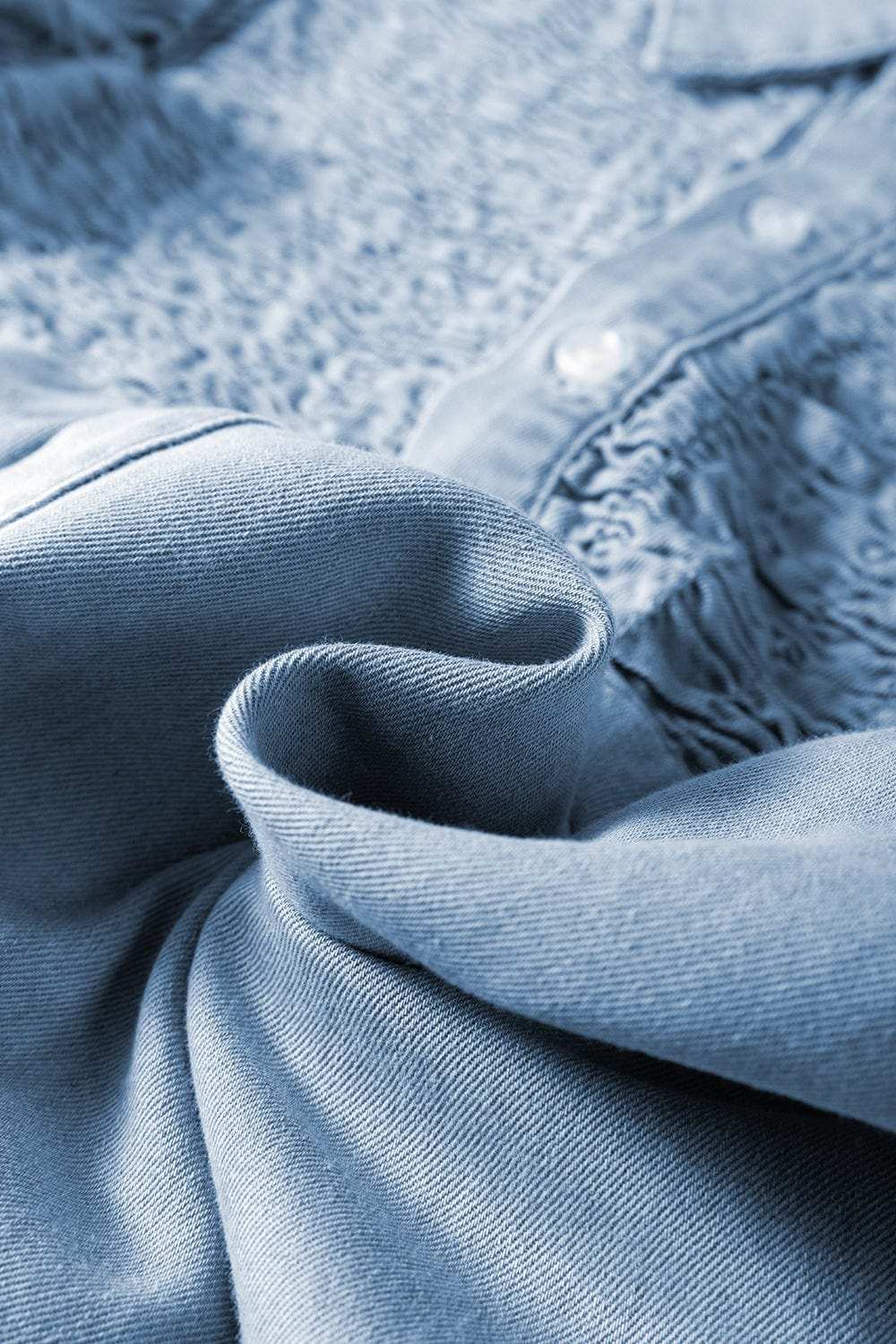 Smocked Collared Neck Cap Sleeve Denim Dress - Trendsi - Flyclothing LLC