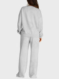 Round Neck Long Sleeve Top and Slit Pants Set - Trendsi - Flyclothing LLC