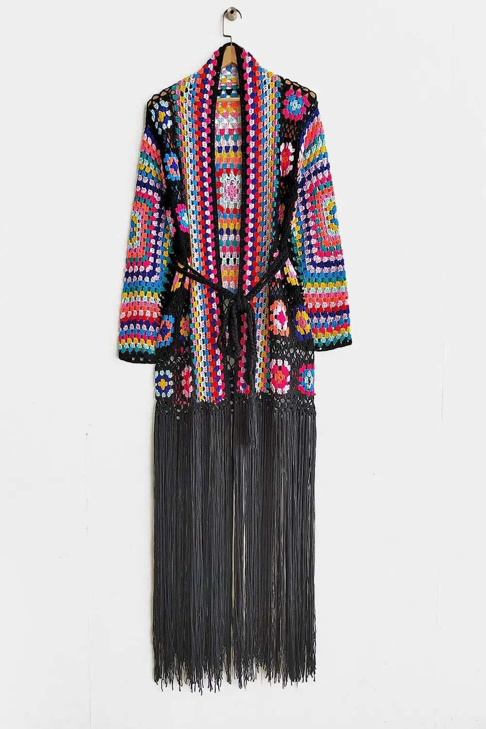Fringe Tied Long Sleeve Cardigan - Trendsi - Flyclothing LLC