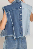 Pearl Raw Hem Sleeveless Denim Jacket - Trendsi - Flyclothing LLC
