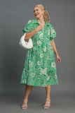 Umgee Full Size Printed Smocked Cuff Puff Sleeve Midi Dress Plus Size - Trendsi - Flyclothing LLC