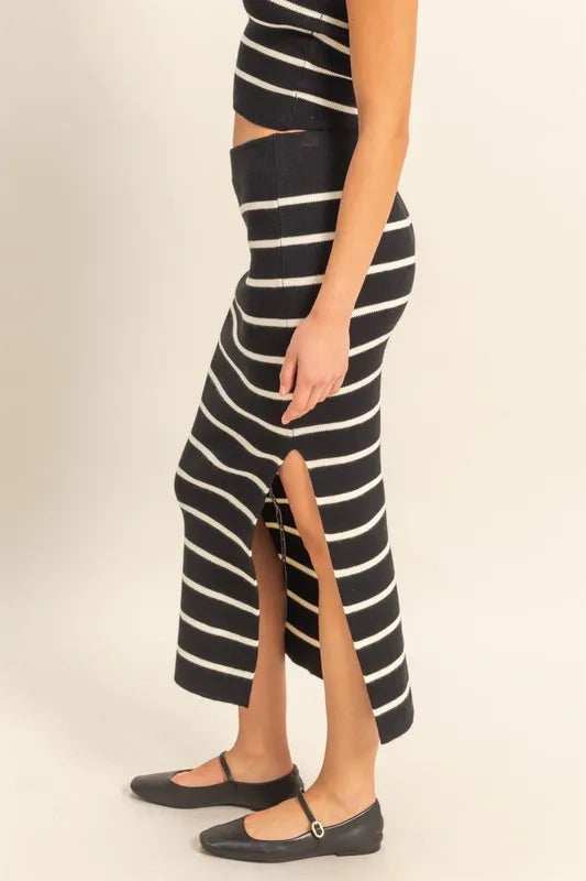 HYFVE Side Slit Striped Bodycon Sweater Skirt - Trendsi - Flyclothing LLC