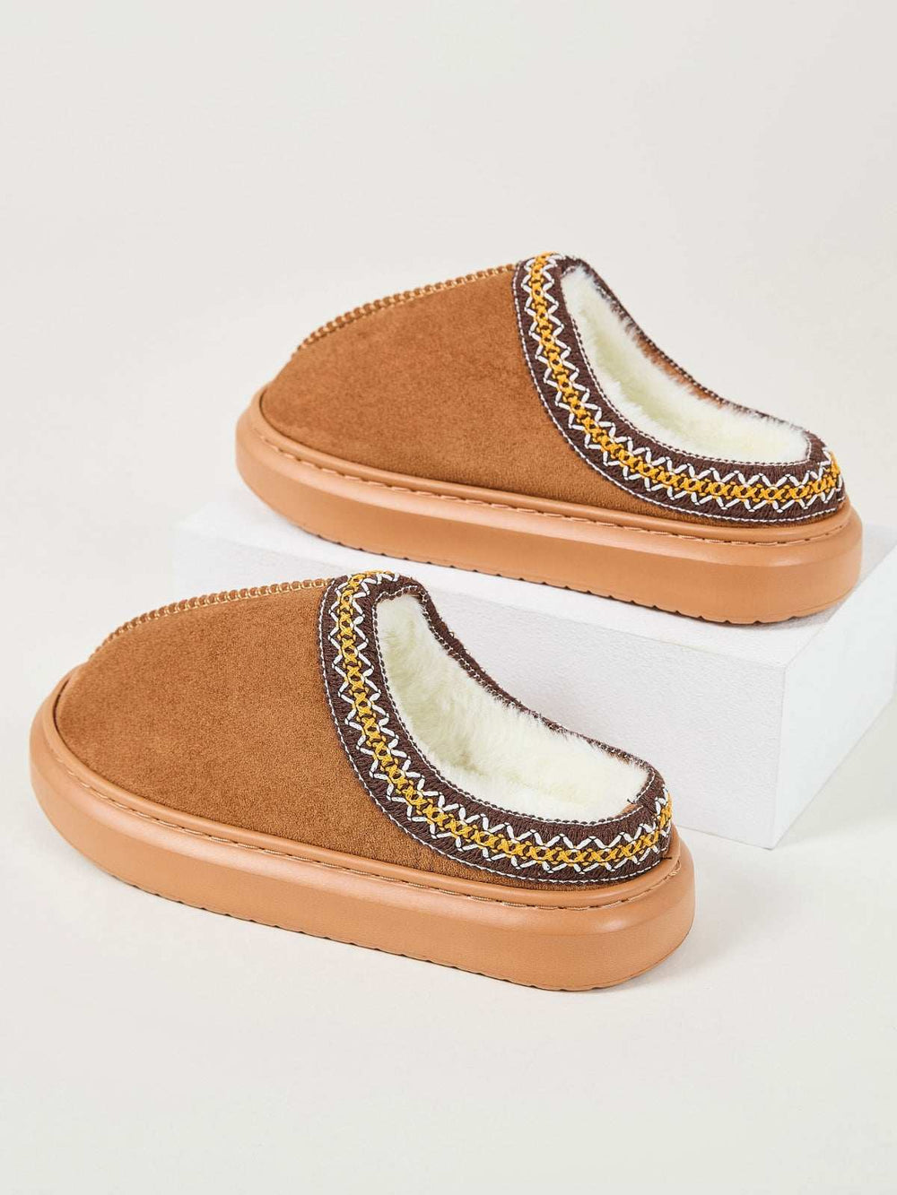 Faux Fur Suede Platform Slippers - Trendsi - Flyclothing LLC