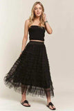 ADORA Elastic Waist Layered Mesh Midi Skirt - Trendsi - Flyclothing LLC