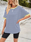 Lovelet Striped Round Neck Half Sleeve T-Shirt - Trendsi - Flyclothing LLC