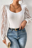 Eyelet Lace Long Sleeve Bodysuit - Trendsi - Flyclothing LLC