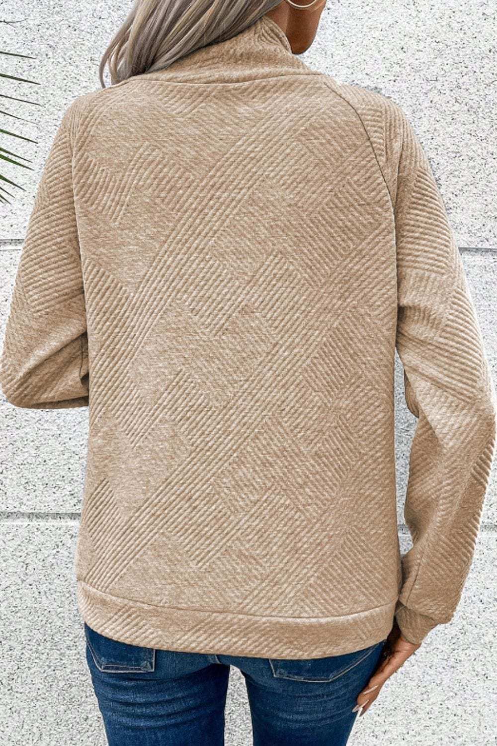 Textured Turtleneck Long Sleeve Sweatshirt - Trendsi - Flyclothing LLC