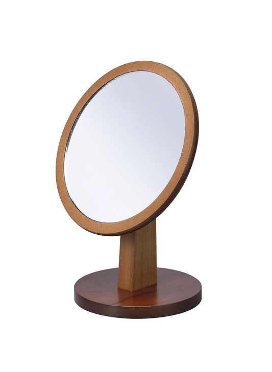 10" Brown Round Framed Makeup Shaving Tabletop Mirror - Homeroots