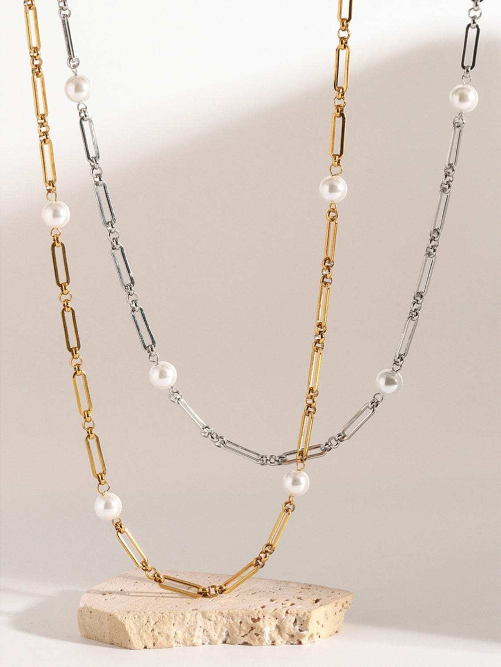 Stainless Steel Pearl Chain Necklace - Trendsi - Flyclothing LLC