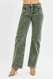 RISEN Tummy Control Mid Rise Straight Leg Corduroy Pants - Trendsi - Flyclothing LLC