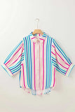 Contrast Stripes Collared Neck Button Up Shirt - Trendsi - Flyclothing LLC