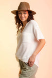 Waffle-Knit Notched Half Sleeve T-Shirt - Trendsi - Flyclothing LLC