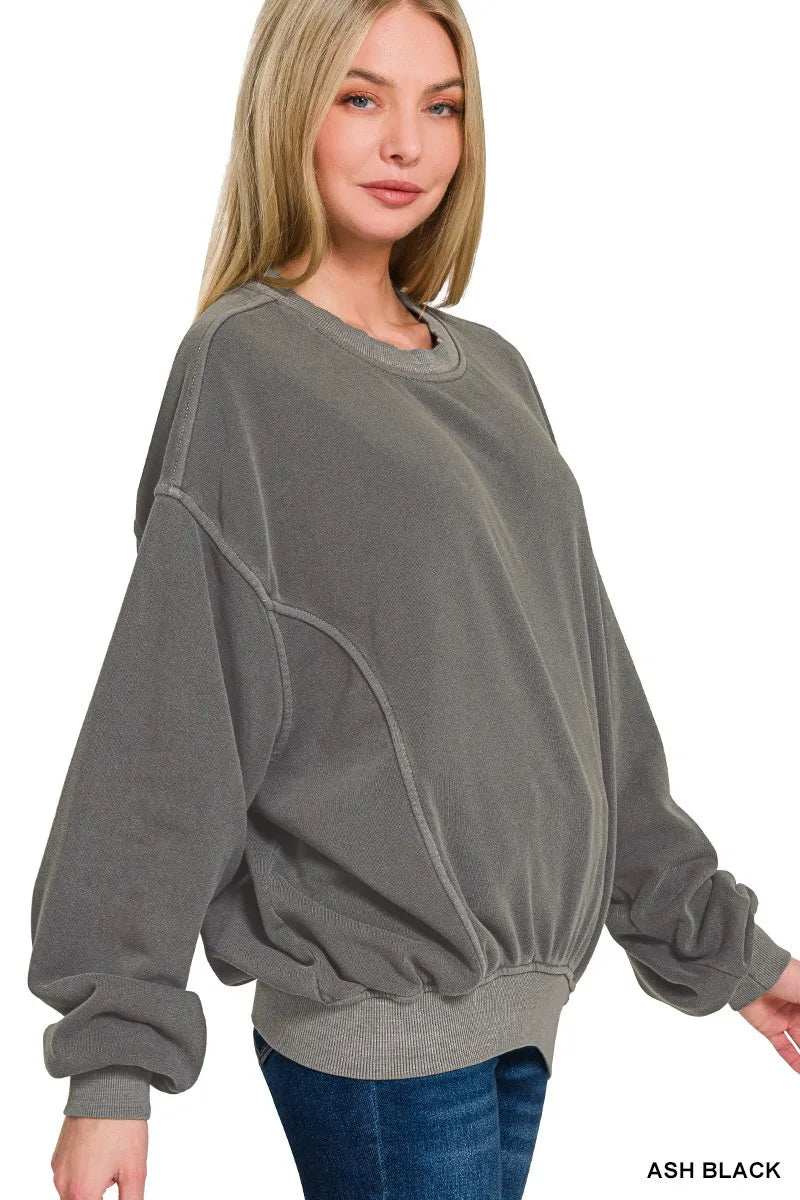 Zenana Soft Fleece Pigment Dye Pullover - Trendsi - Flyclothing LLC