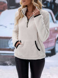 Half Zip Long Sleeve Furry Sweatshirt - Trendsi - Flyclothing LLC