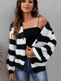 Striped Button Up Long Sleeve Sweater - Trendsi - Flyclothing LLC