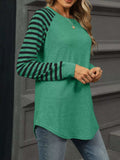 Striped Round Neck Raglan Sleeve T-Shirt - Trendsi - Flyclothing LLC