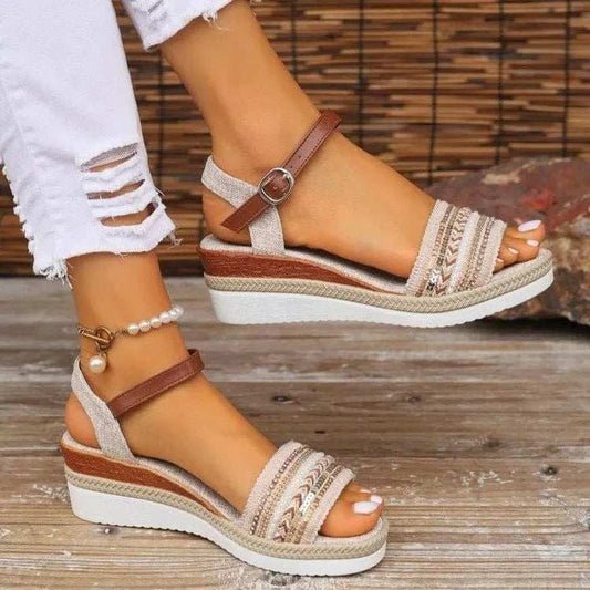 Open Toe Platform Wedge Sandals - Trendsi - Flyclothing LLC