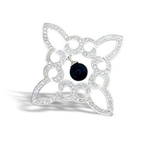 42304 - High-Polished 925 Sterling Silver Pendant with Semi-Precious Onyx in Jet - Alamode - Flyclothing LLC