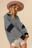 BiBi Striped Contrast Long Sleeve Knit Top - Trendsi - Flyclothing LLC