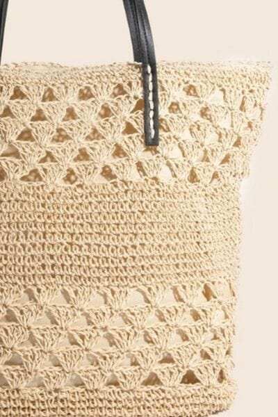 Fame Faux Leather Handle Knitted Tote Bag - Trendsi - Flyclothing LLC