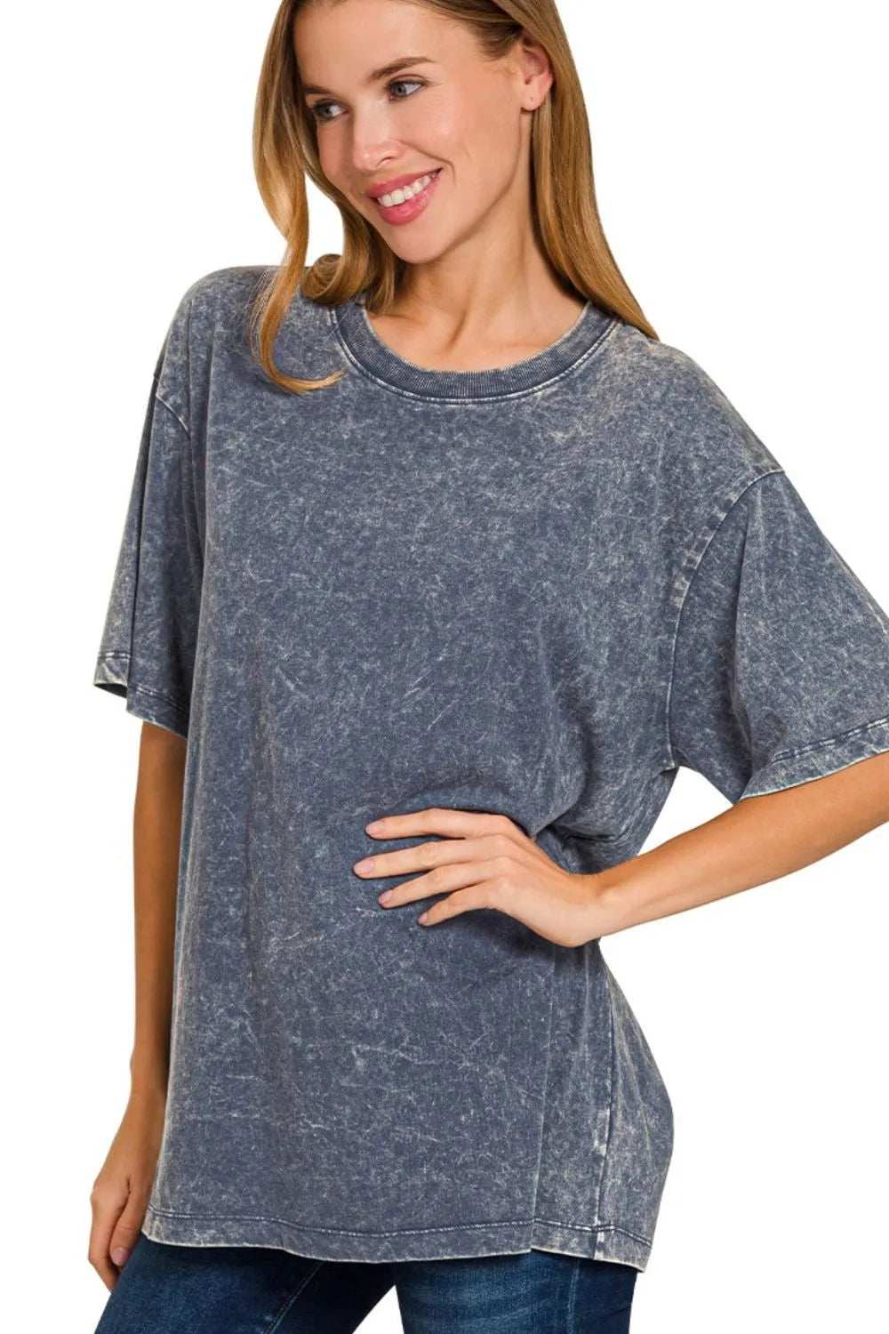 Zenana Washed Short Sleeve Top - Trendsi - Flyclothing LLC
