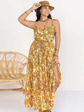Plus Size Printed V-Neck Maxi Cami Dress - Trendsi - Flyclothing LLC
