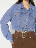 Collared Neck Dropped Shoulder Cropped Denim Top - Trendsi - Flyclothing LLC