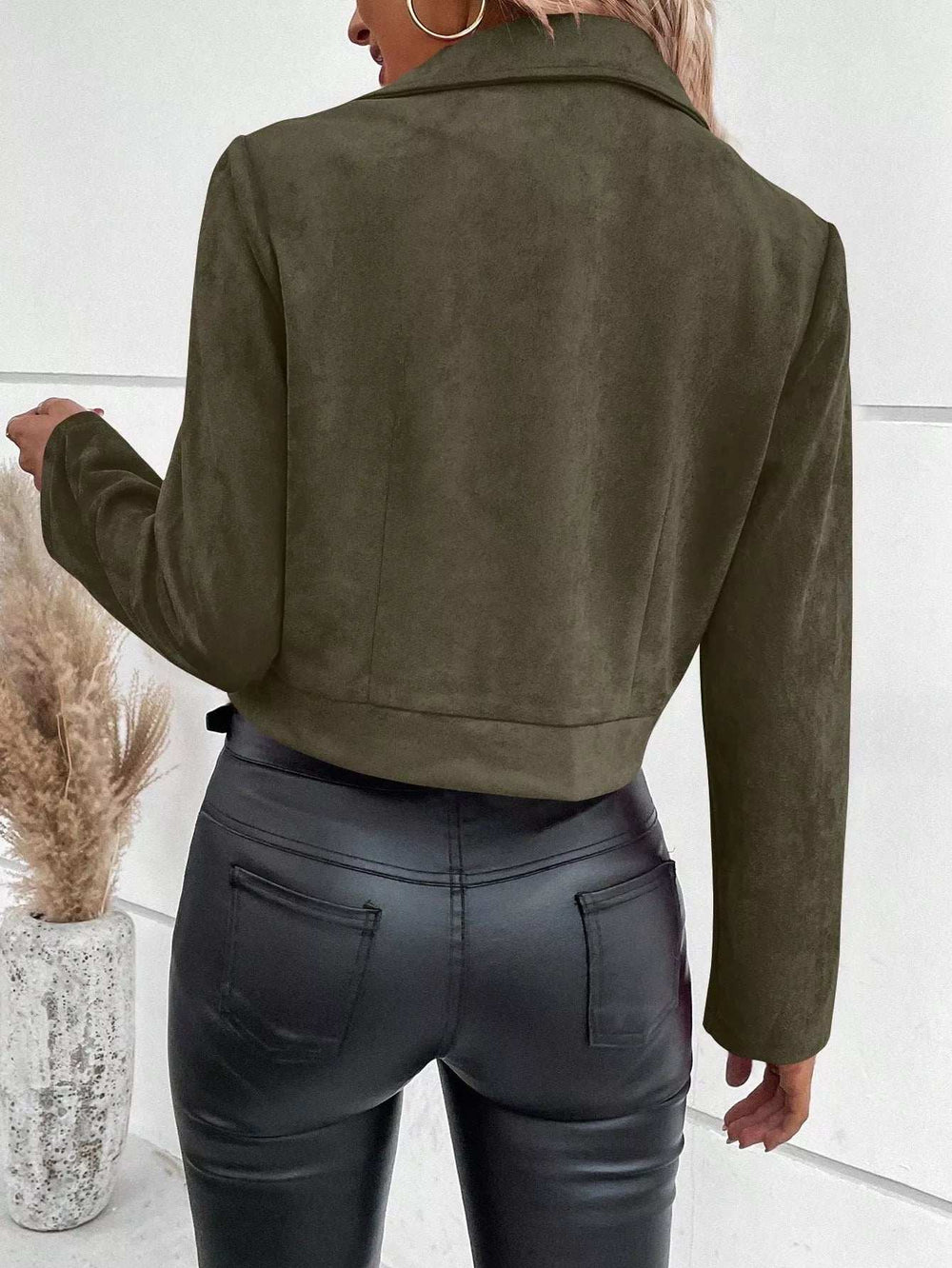 Suede Moto Jacket with Zip Detail - Trendsi - Flyclothing LLC