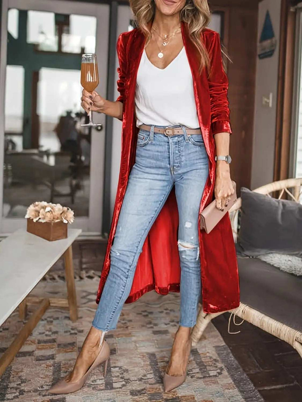 Open Front Long Sleeve Coat - Trendsi - Flyclothing LLC